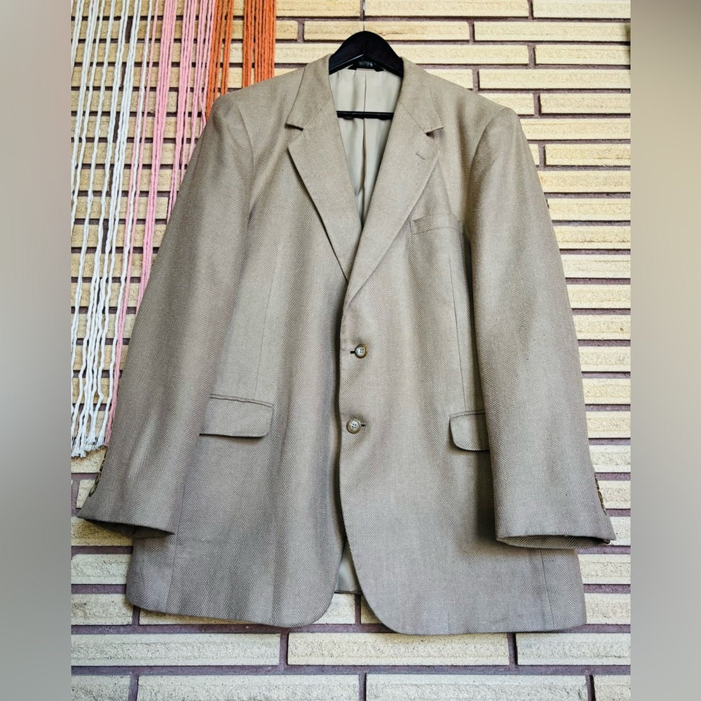 70's Mocha Silk Suit Jacket - Chest 46 - Tan Silk Sport Coat - Unisex Blazer